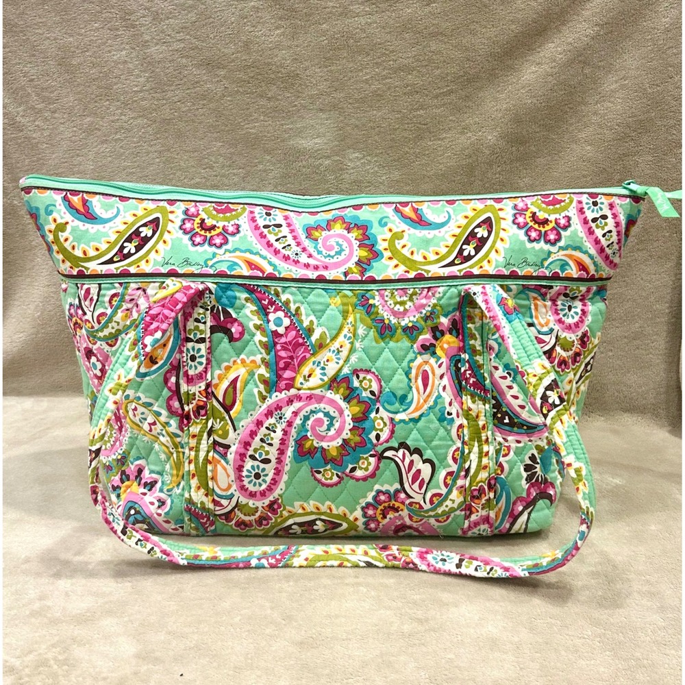 Vera Bradley Tutti Frutti Large Tote Bag Retired Paisley Floral Quilted Zip Top